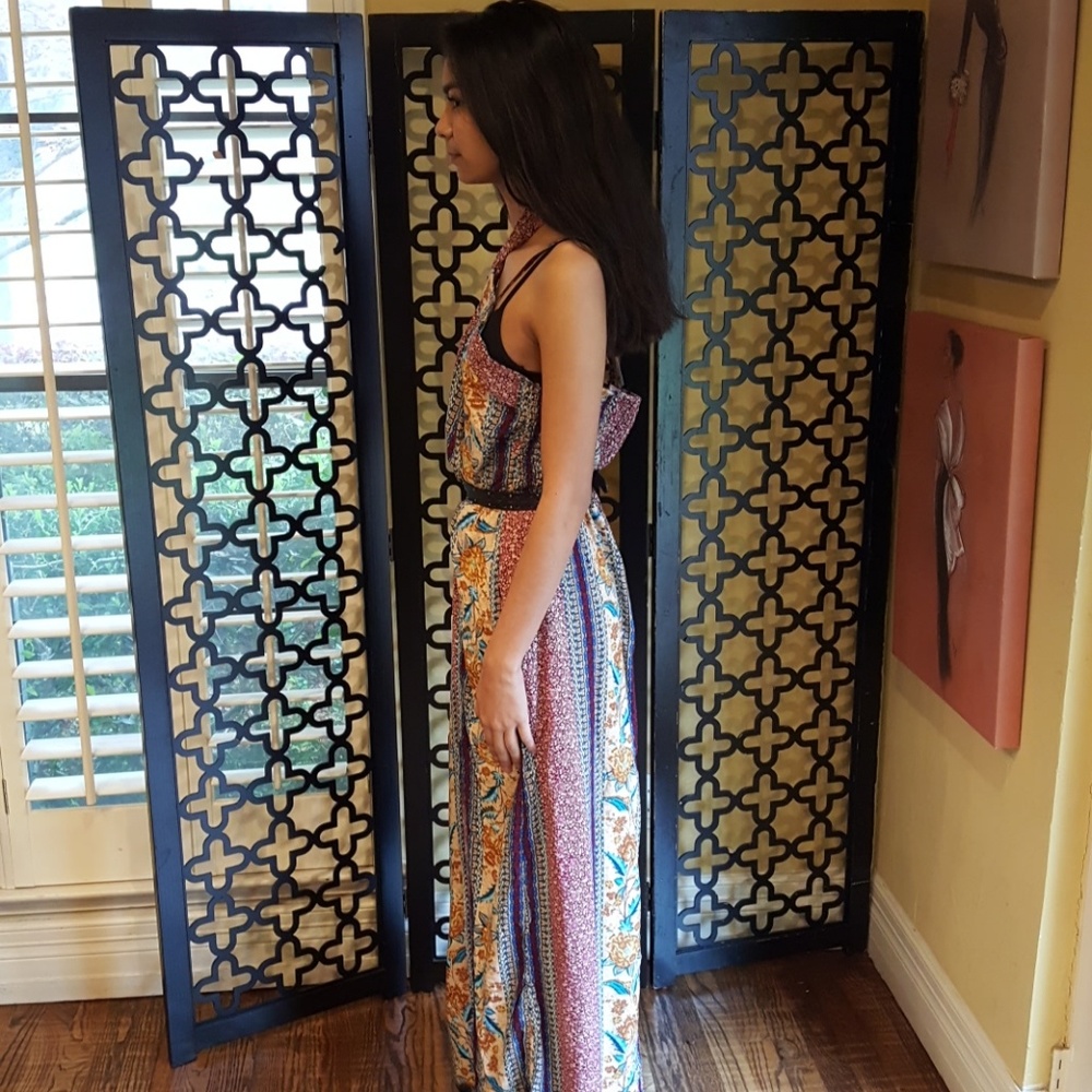 NWT BAND OF GYPSIES TIE NECK MAXI DRESS w/SLIT - Picture 3 of 7